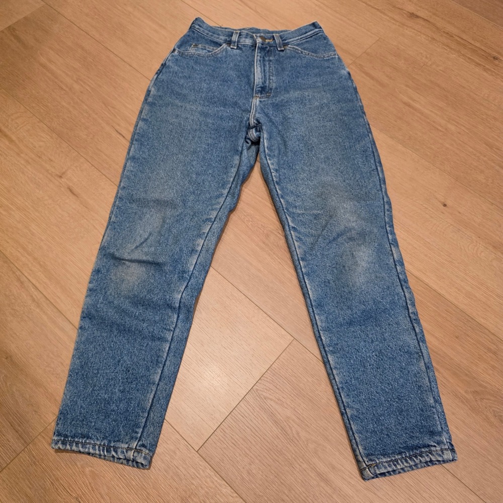 Vintage LL Bean Flannel Lined Jeans Womens 4 28 High Rise Straight Leg Denim 90s